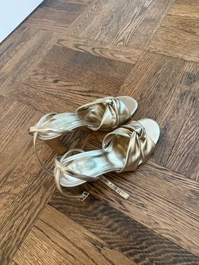 J. Crew Metallic Gold Knotted Slingback Heels